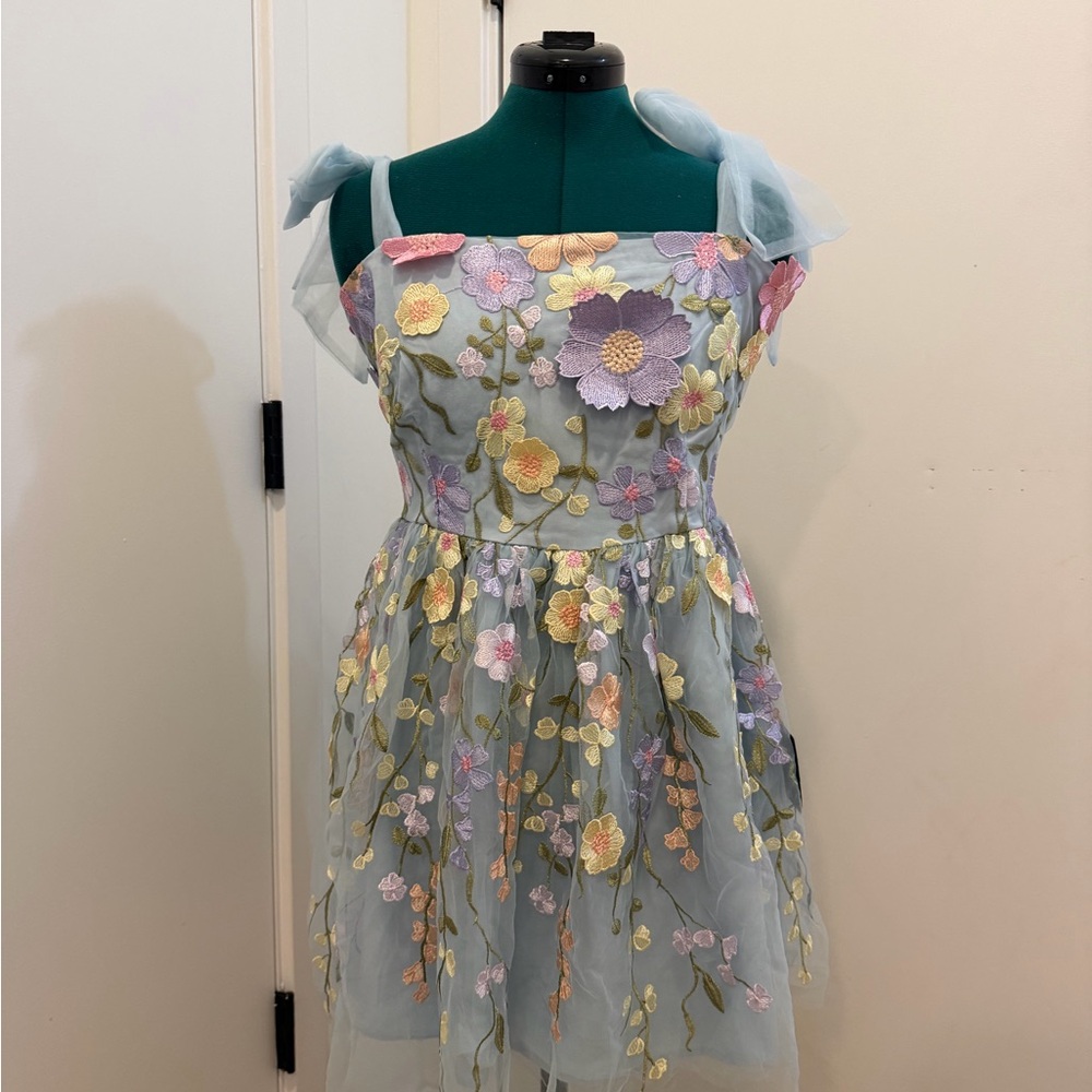 Lulu's Light Blue Floral Midi Dress with Pastel Embroidery - Picture 11 of 12